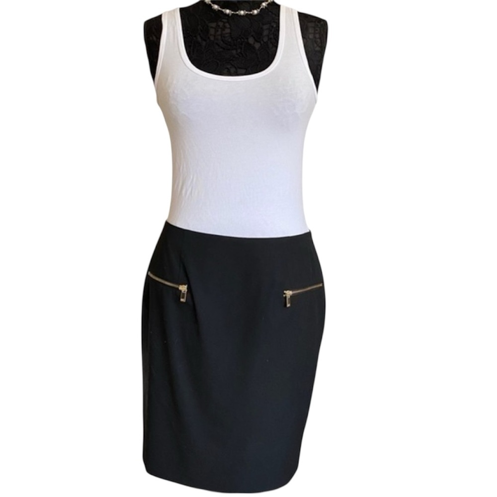 Michael Michael Kors Black Lined Mini Pencil Skirt with Gold Zippers 10 NWOT